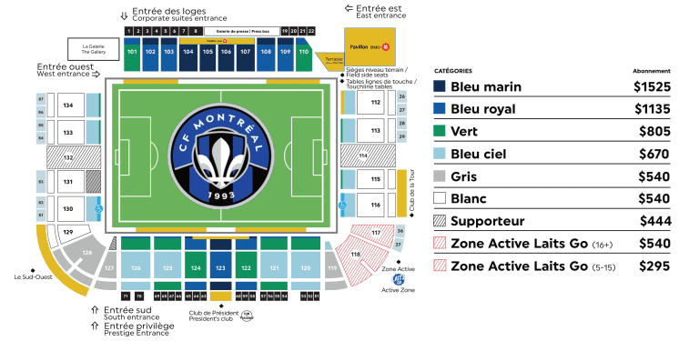 Plan du Stade - Stadium Plan - CFM 2024 - Regular Seat pricing 1-1