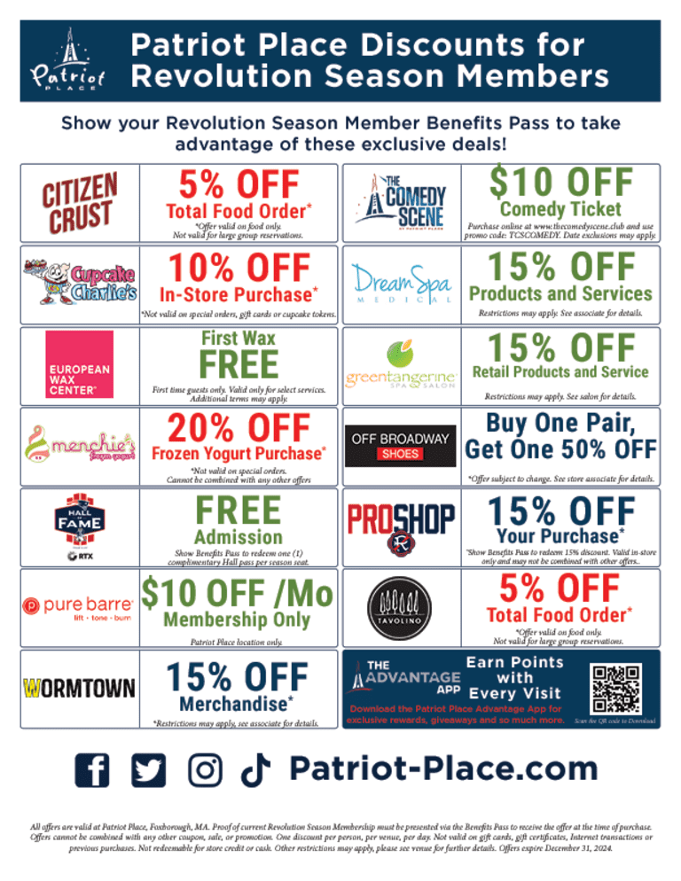 2024 Patriot Place Revs Season Member Discounts and Offers