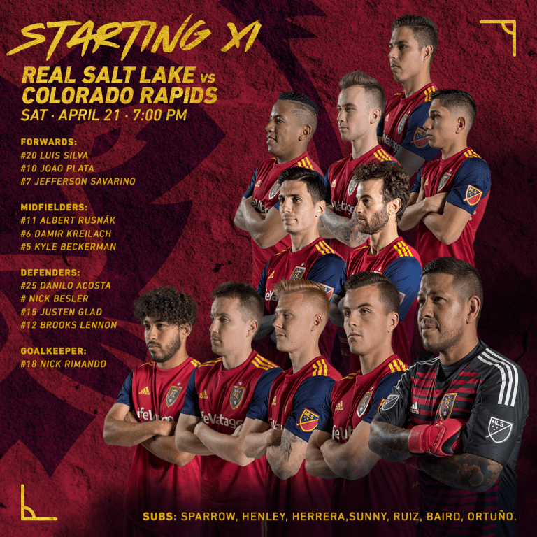RSL Starting XI 4/21/18: Colorado Rapids -