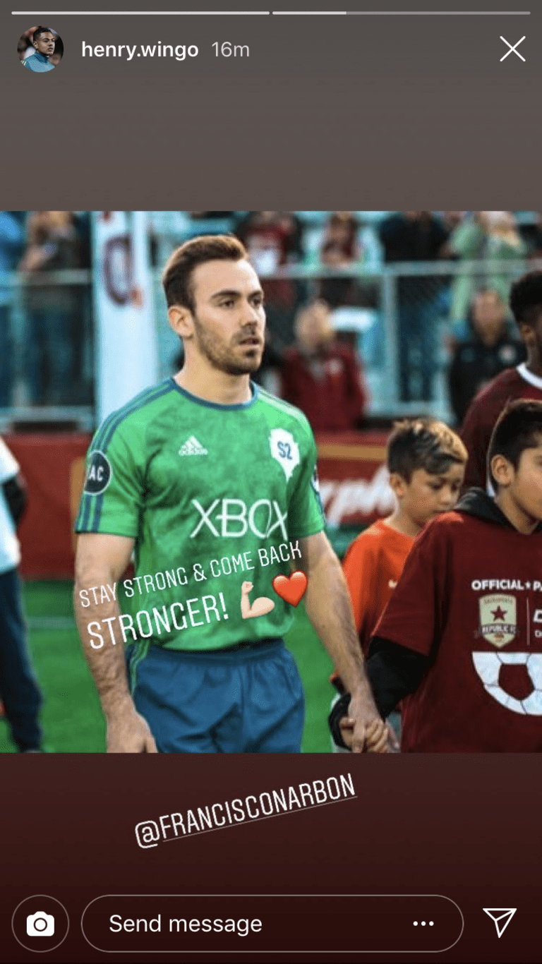 Sounders show support for S2 midfielder Francisco Narbon after devastating injury -