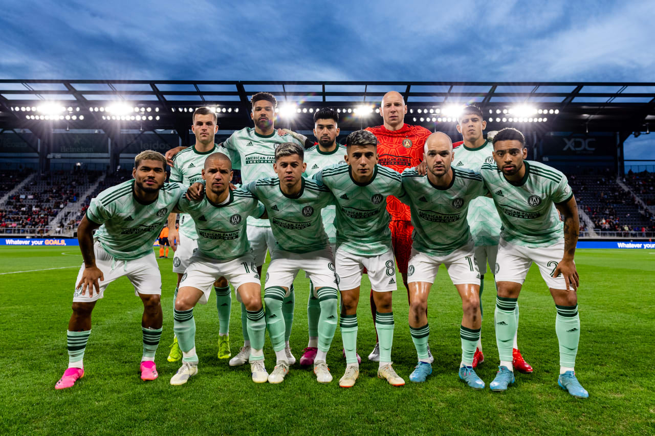 The Atlanta United starting XI poses for a photo before the match against DC United at Audi Field in Washington, DC, on Saturday April 2, 2022. (Photo by Mitch Martin/Atlanta United)