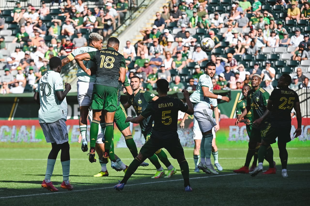 Atlanta United forward Josef Martinez #7 heads the ball into the goal during the second half of the match against Portland Timbers at Providence Park in Portland, United States on Sunday September 4, 2022. (Photo by Dakota Williams/Atlanta United)