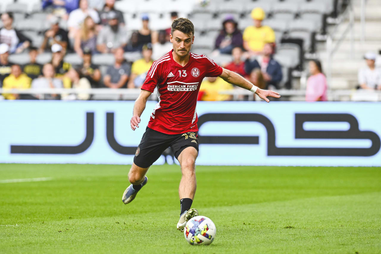 Atlanta United midfielder Amar Sejdic #13 warms up before  the match against Columbus Crew at Lower.com Field in Columbus, United States on Sunday August 21, 2022. (Photo by Ben Jackson/Atlanta United)