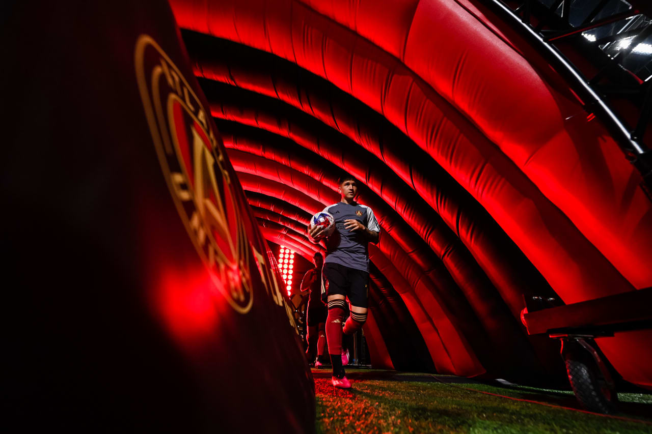 Atlanta United midfielder Franco Ibarra #14 walks out of the tunnels before the match against Toronto FC at Mercedes-Benz Stadium in Atlanta, GA on Saturday March 4, 2023. (Photo by Mitchell Martin/Atlanta United)