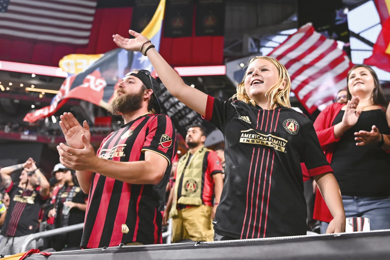 Atlanta United supporters during the match against New York Red Bulls at Mercedes-Benz Stadium in Atlanta, United States on Wednesday August 17, 2022. (Photo by Jay Bendlin/Atlanta United)