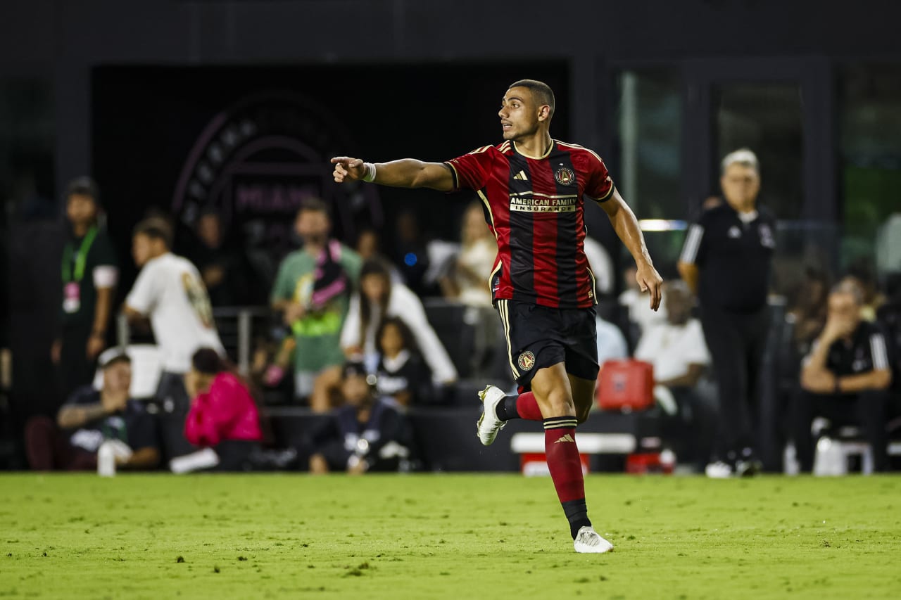 Atlanta United forward Giorgos Giakoumakis #7 looks on during the second half of the match against Inter Miami at DRV PNK Stadium in Fort Lauderdale, FL on Tuesday, July 25, 2023. (Photo by James Gilbert/Atlanta United)