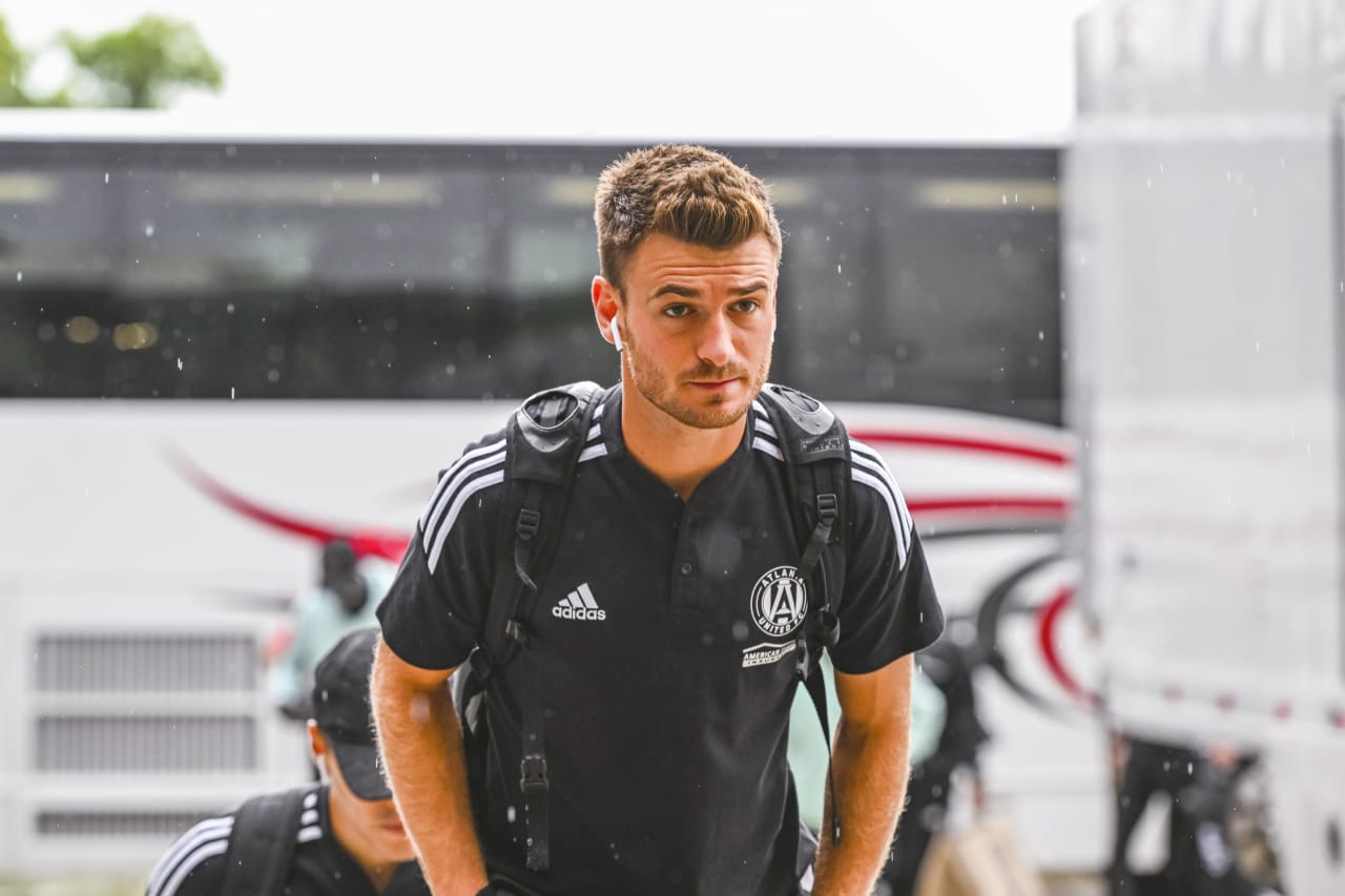 Atlanta United midfielder Amar Sejdic #13 arrives before  the match against Columbus Crew at Lower.com Field in Columbus, United States on Sunday August 21, 2022. (Photo by Ben Jackson/Atlanta United)