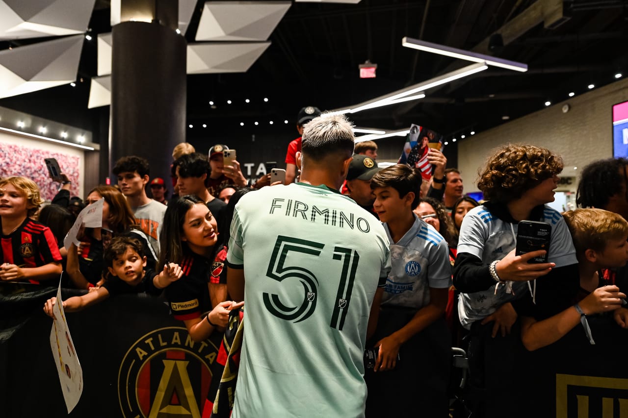Atlanta United midfielder Nick Firmino #51 signs autographs after the match against New York City FC at Mercedes-Benz Stadium in Atlanta, GA on Wednesday, June 21, 2023. (Photo by Mitchell Martin/Atlanta United)