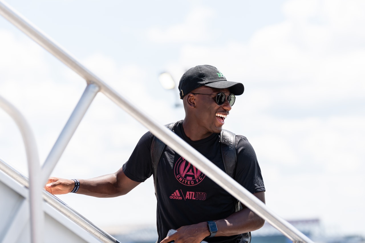 Atlanta United midfielder Derrick Etienne Jr. #18 prepares to depart at Hartsfield-Jackson International Airport in Atlanta, Ga., on Tuesday, July 11, 2023. (Photo by Jay Bendlin/Atlanta United)