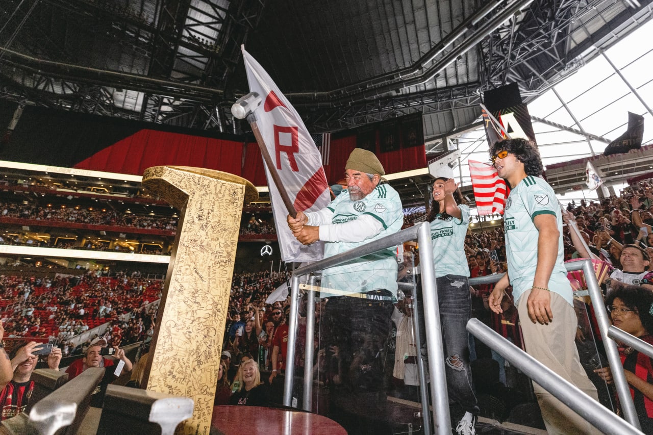 The golden spike hitter George Lopez before the match against Cincinnati FC at Mercedes-Benz Stadium in Atlanta, United States on Saturday April 16, 2022. (Photo by Karl Moore/Atlanta United)