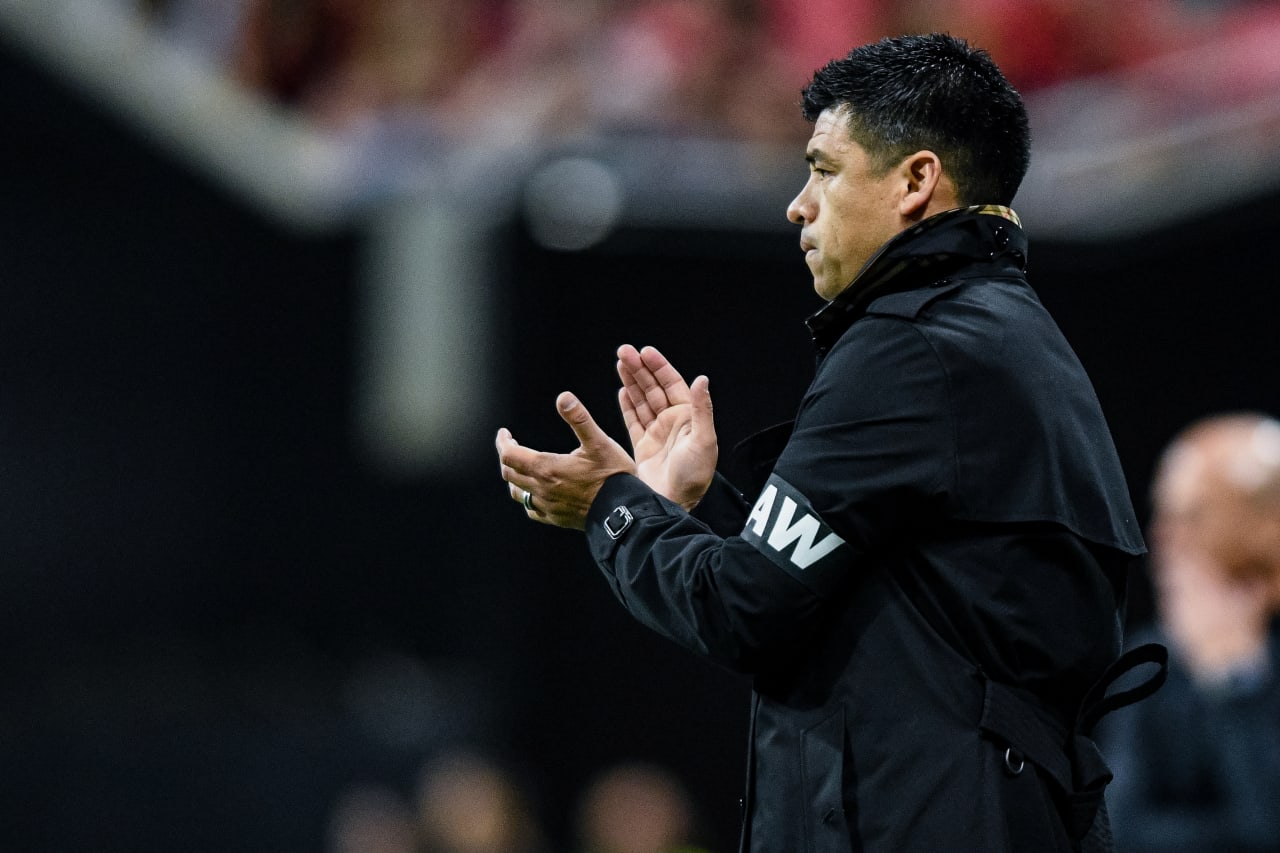 Atlanta United Head Coach Gonzalo Pineda is seen during the first half during the match against New York Red Bulls at Mercedes-Benz Stadium in Atlanta, GA on Saturday April 1, 2023. (Photo by AJ Reynolds/Atlanta United)