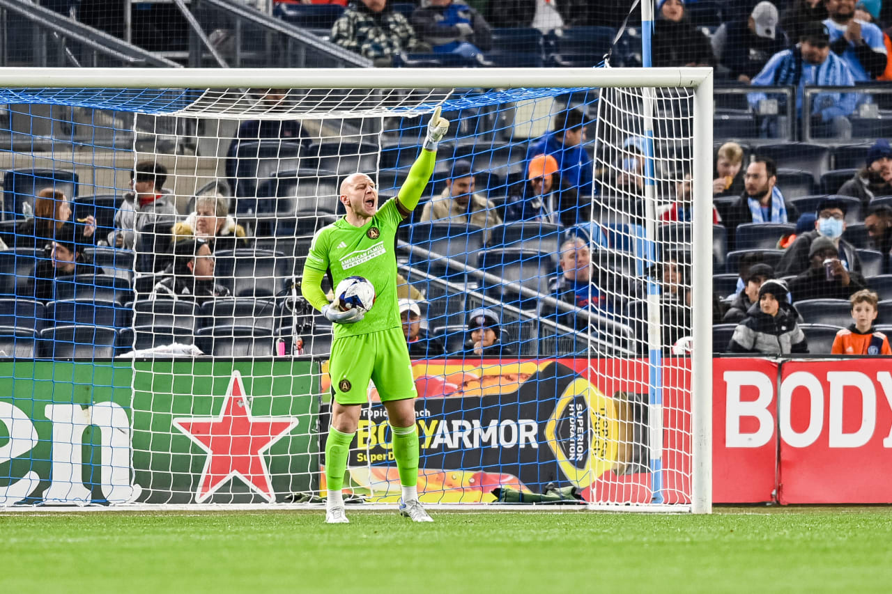 Atlanta United goalkeeper Brad Guzan #1 is seen in net during the first half of the match against New York City FC at Yankee Stadium in Bronx, NY on Saturday April 8, 2023. (Photo by Mitchell Martin/Atlanta United)