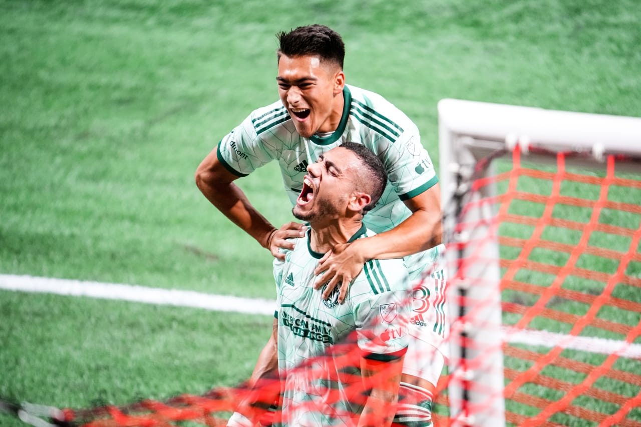 Atlanta United forward Giorgos Giakoumakis #7 celebrates after a goal during the second half of the match against Colorado Rapids at Mercedes-Benz Stadium in Atlanta, GA on Wednesday, May 17, 2023. (Photo by Kevin Liles/Atlanta United)