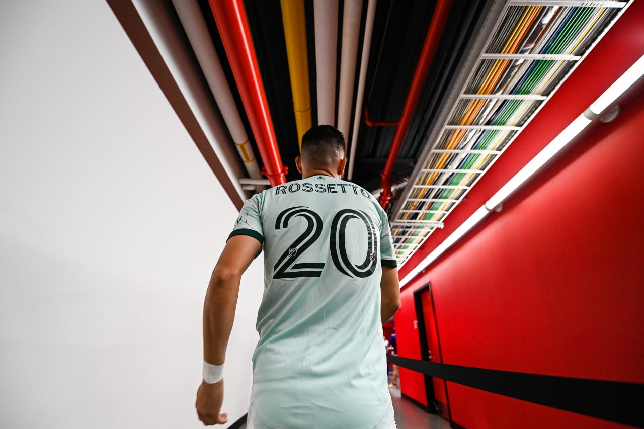 Atlanta United midfielder Matheus Rossetto #20 walks out before the match against New York Red Bulls at Red Bull Arena in Harrison, NJ on Saturday, June 24, 2023. (Photo by Mitchell Martin/Atlanta United)