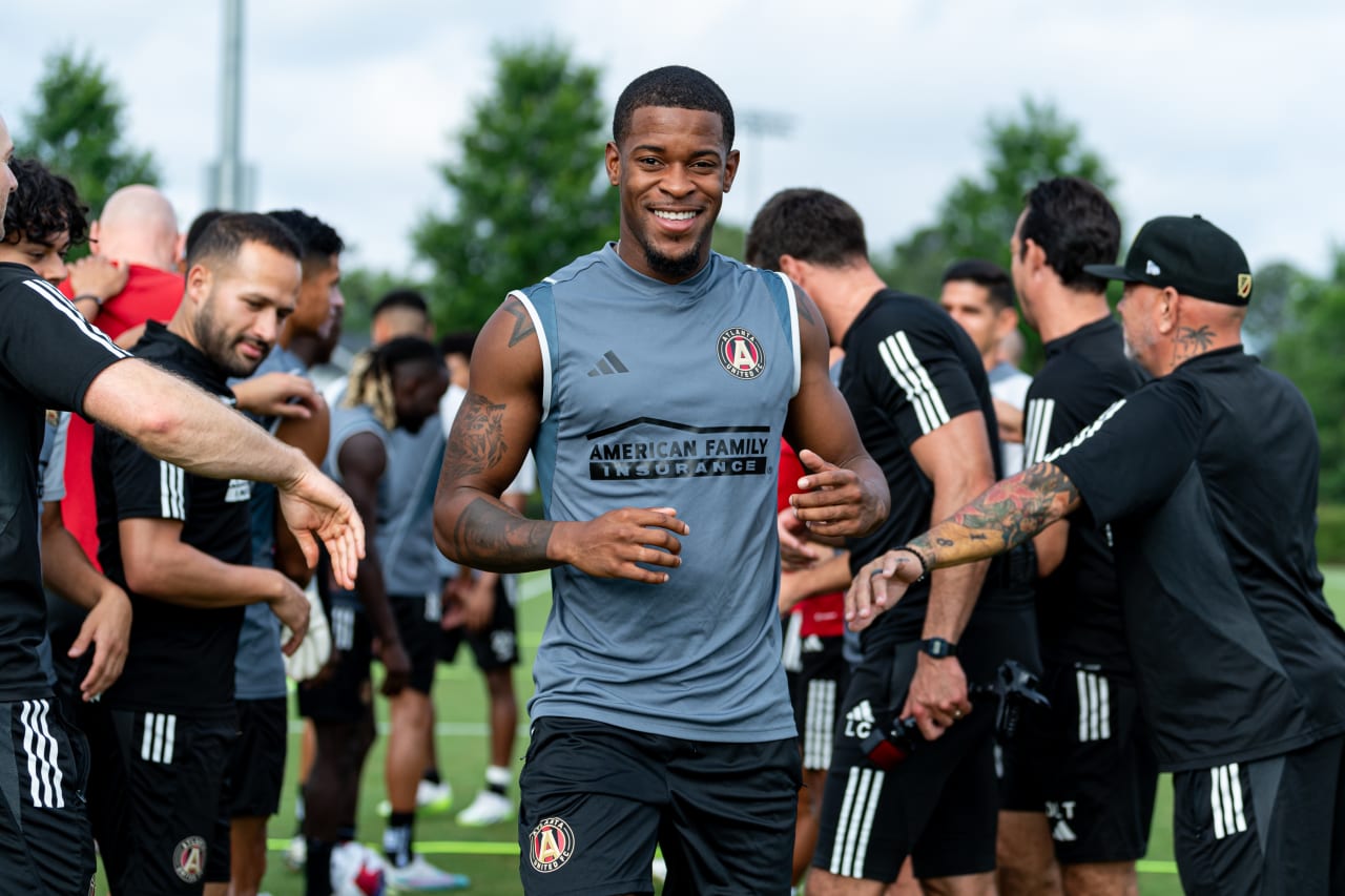 Atlanta United forward Xande Silva #16 runs through the welcome tunnel during a training session at Children's Healthcare of Atlanta Training Ground in Marietta, Ga., on Wednesday, August 2, 2023. (Photo by Mitch Martin/Atlanta United)