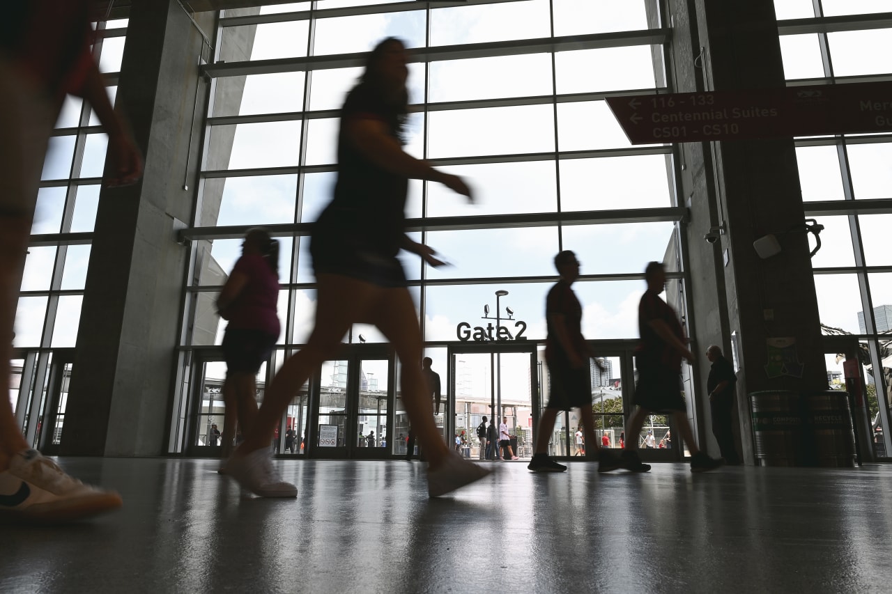Fans arrive prior to the match against Seattle Sounders FC at Mercedes-Benz Stadium in Atlanta, United States on Saturday August 6, 2022. (Photo by Mitchell Martin/Atlanta United)