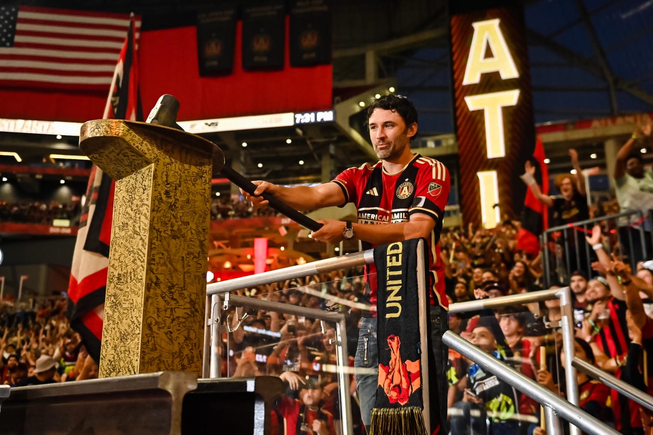 Spike hitter Michael Parkhurst prior to the match against Columbus Crew at Mercedes-Benz Stadium in Atlanta, GA on Saturday, October 7, 2023. (Photo by Asher Greene/Atlanta United)
