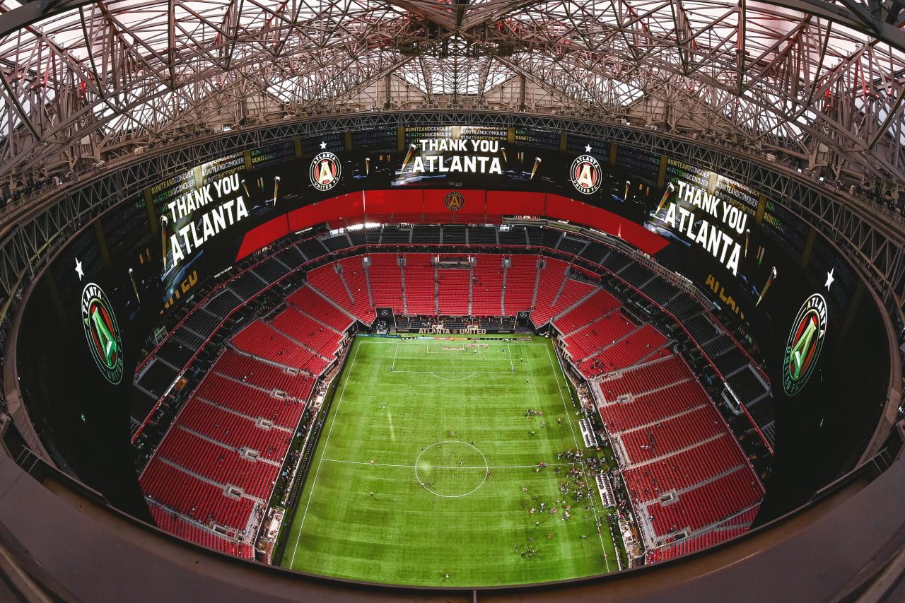Thank You, Atlanta is shown on the halo board after the match against New York City FC at Mercedes-Benz Stadium in Atlanta, GA on Sunday October 9, 2022. (Photo by Jay Bendlin/Atlanta United)