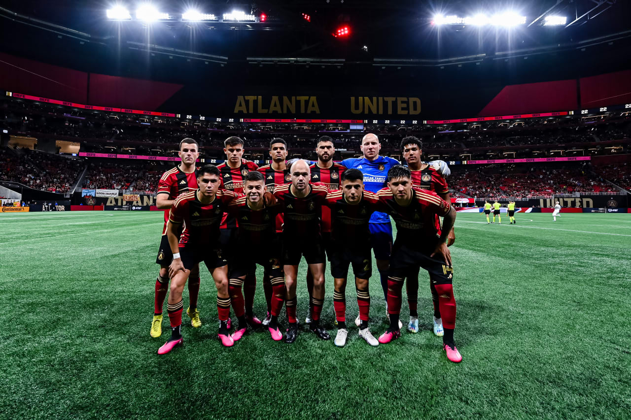 The starting XI pose for a photo before the match against Toronto FC at Mercedes-Benz Stadium in Atlanta, GA on Saturday March 4, 2023. (Photo by Mitchell Martin/Atlanta United)