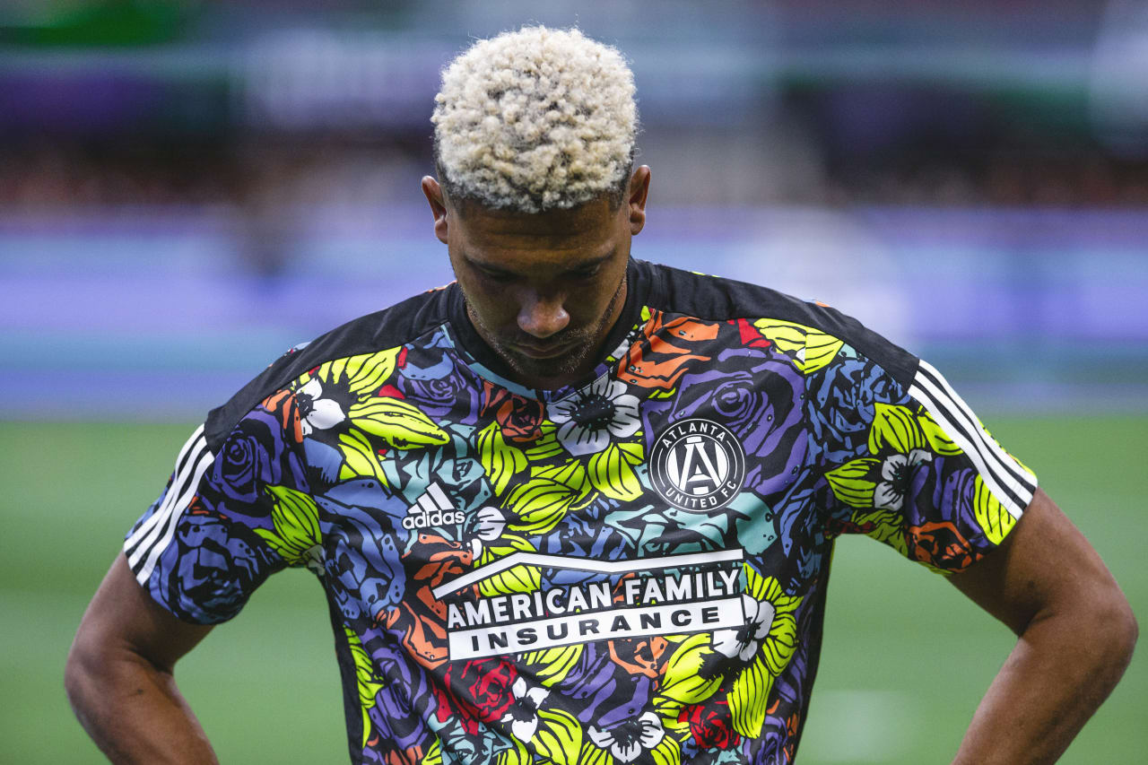 Atlanta United defender George Campbell #32 warms up before the match against  at  in , United States on Sunday June 19, 2022. (Photo by Karl Moore/Atlanta United)