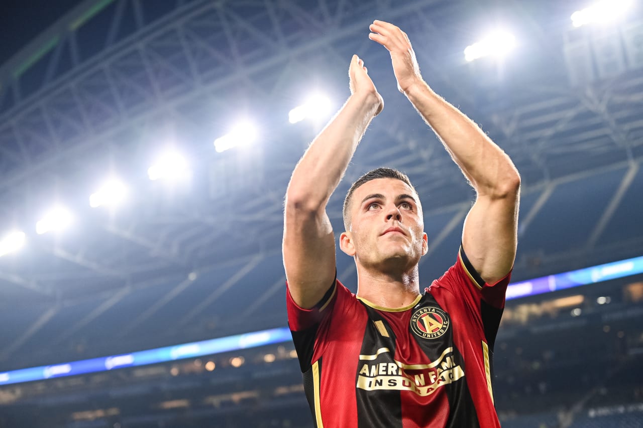 Atlanta United defender Brooks Lennon #11 after the match against Seattle Sounders FC at Lumen Field in Seattle, WA on Sunday, August 20, 2023. (Photo by Mitch Martin/Atlanta United)