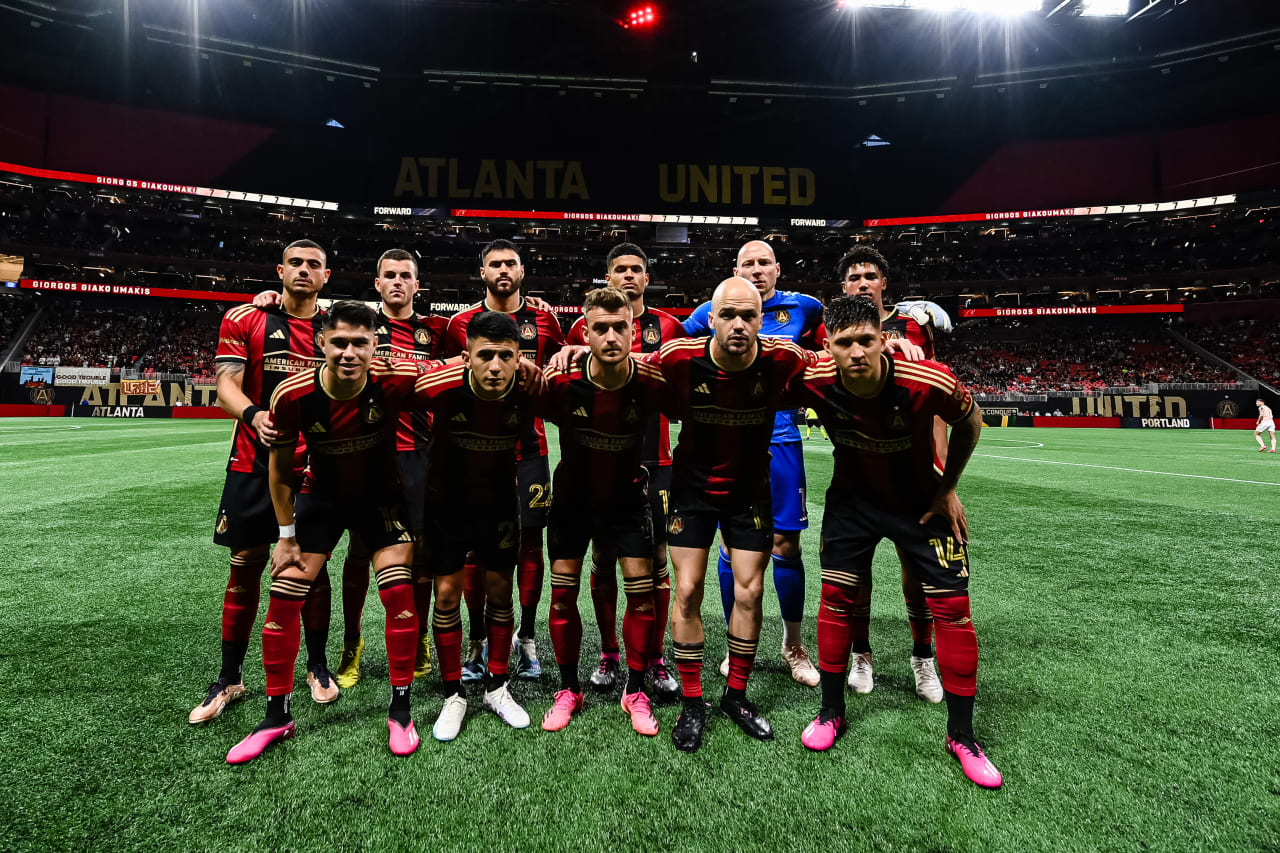 Starting XI prior to the match against Portland Timbers at Mercedes-Benz Stadium in Atlanta, GA on Saturday March 18, 2023. (Photo by Mitchell Martin/Atlanta United)