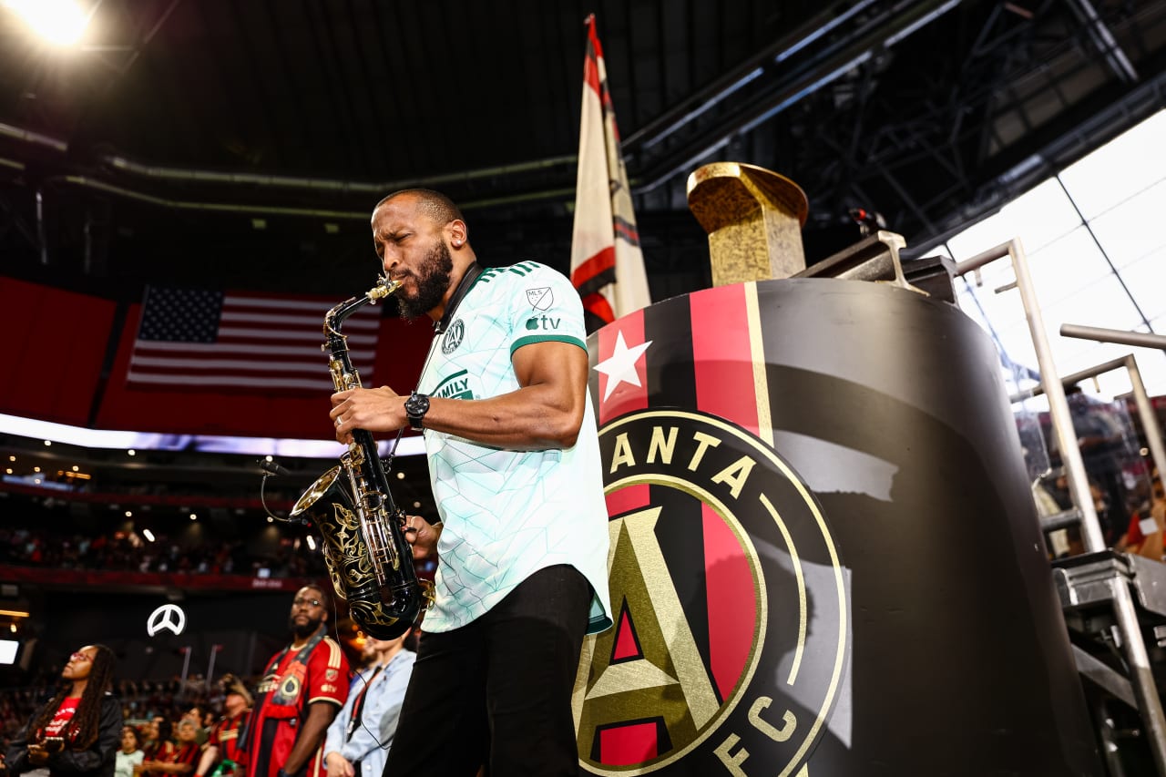 Trey Daniels performs Lift Every Voice before the match against New York City FC at Mercedes-Benz Stadium in Atlanta, GA on Wednesday, June 21, 2023. (Photo by Bee Trofort-Wilson/Atlanta United)