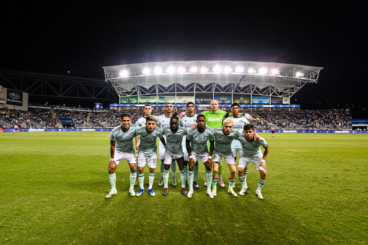 The Starting XI pose for a photo before the match against Philadelphia Union at Subaru Park in Philadelphia, PA on Wednesday, October 4, 2023. (Photo by Mitch Martin/Atlanta United)