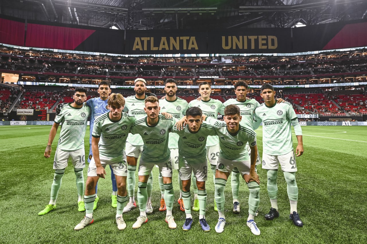 Atlanta United starting XI pose for a photo before the match against Real Salt Lake at Mercedes-Benz Stadium in Atlanta, United States on Wednesday July 13, 2022. (Photo by Dakota Williams/Atlanta United)