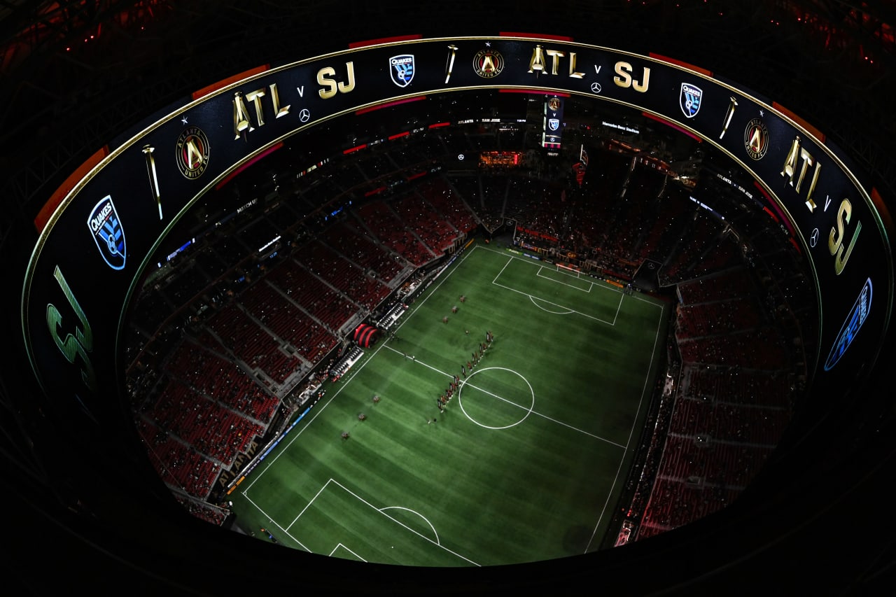 A view from above of the halo board during the match against the San Jose Earthquakes at Mercedes-Benz Stadium in Atlanta, GA on Saturday, February 25, 2023. (Photo by Brandon Magnus/Atlanta United)