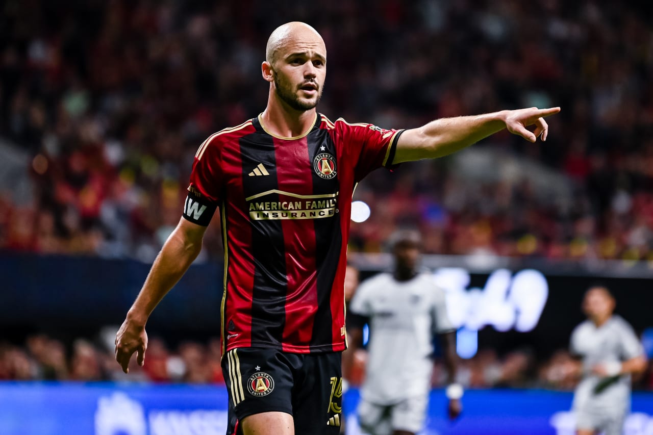 Atlanta United defender Andrew Gutman #15 reacts during the match against San Jose Earthquakes at Mercedes-Benz Stadium in Atlanta, GA on Saturday February 25, 2023. (Photo by Mitchell Martin/Atlanta United)