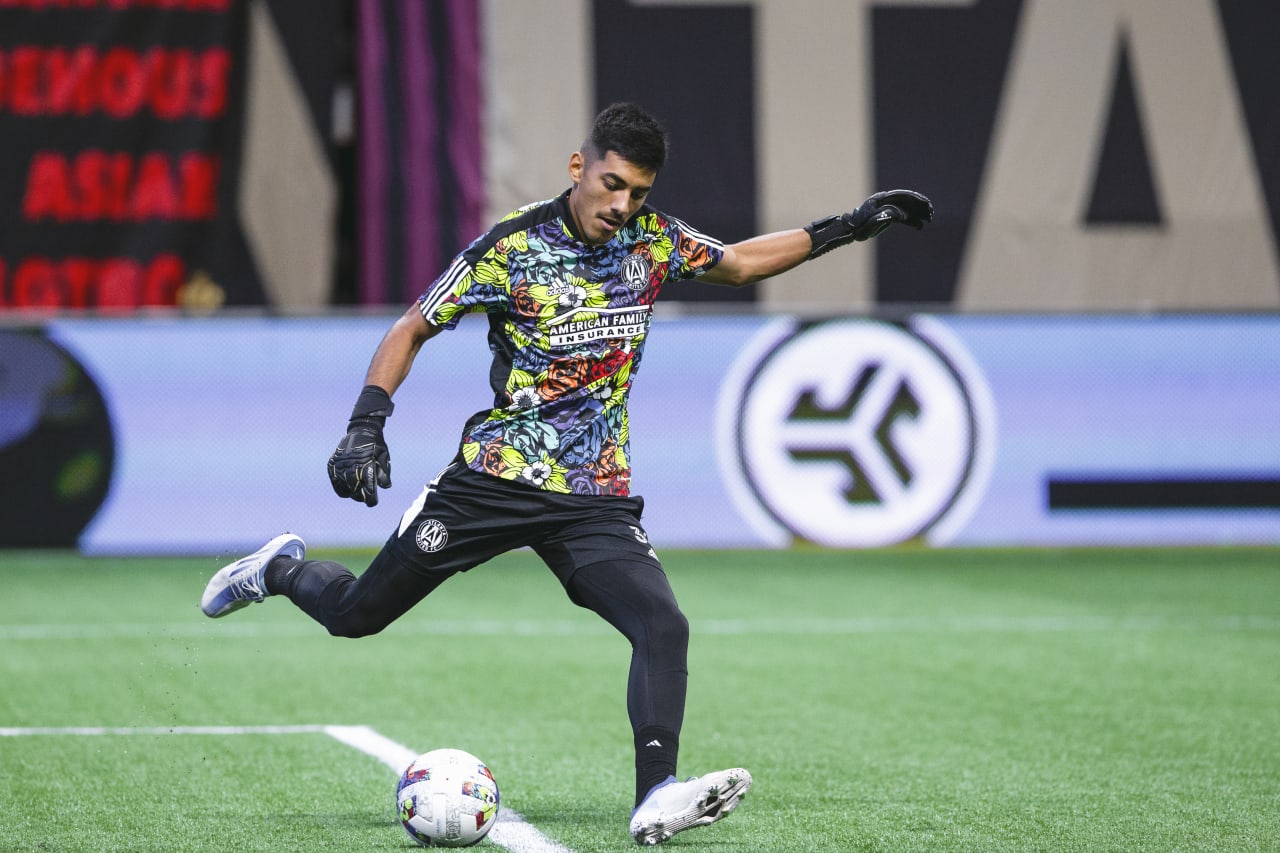 Atlanta United goalkeeper Rocco Rios Novo #34 warms up before the match against  at  in , United States on Sunday June 19, 2022. (Photo by Karl Moore/Atlanta United)
