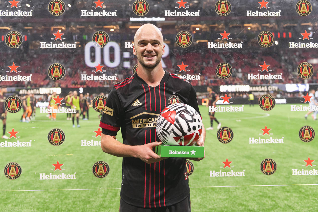 Atlanta United defender Andrew Gutman #15 wins the man of the match after the 2022 Opening Day match against Sporting Kansas City at Mercedes-Benz Stadium in Atlanta, United States on Sunday February 27, 2022. (Photo by Mitchell Martin/Atlanta United)