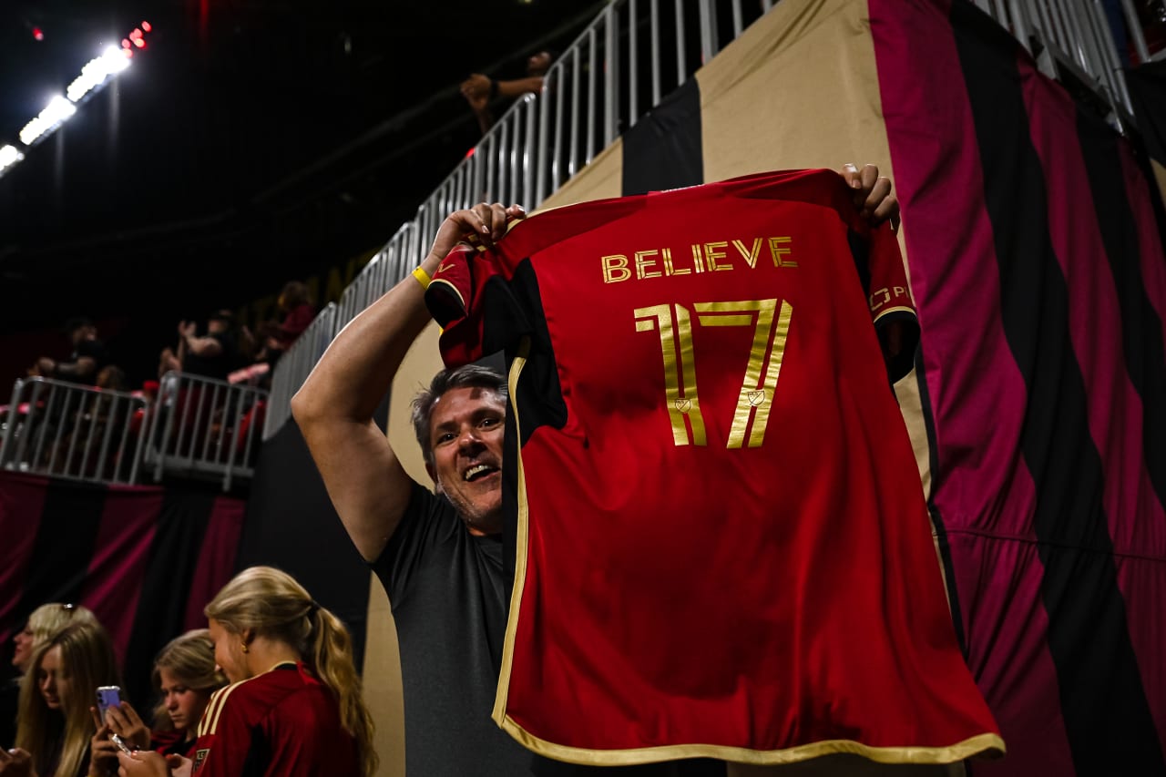 #17 jersey during the second half of the match against New England Revolution at Mercedes-Benz Stadium in Atlanta, GA on Wednesday, May 31, 2023. (Photo by Mitchell Martin/Atlanta United)