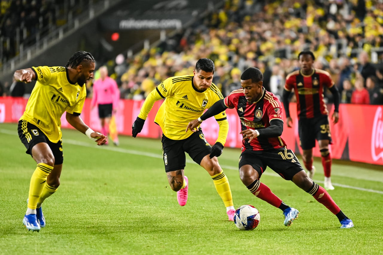 Atlanta United forward Xande Silva #16 dribbles during the first half of the match against Columbus Crew at Lower.com Field in Columbus, OH on Wednesday, November 1, 2023. (Photo by Jay Bendlin/Atlanta United)