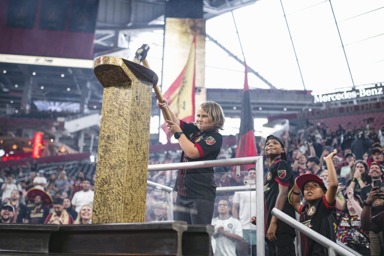 Atlanta United supporters hit the golden spike during the match against Pachuca at Mercedes-Benz Stadium in Atlanta, United States on Tuesday June 14, 2022. (Photo by Kyle Hess/Atlanta United)