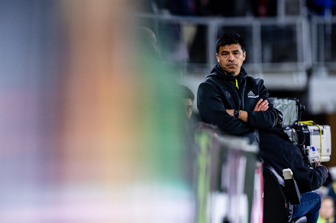 Atlanta United Head Coach Gonzalo Pineda looks on during the match against DC United at Audi Field in Washington, DC, on Saturday April 2, 2022. (Photo by Mitch Martin/Atlanta United)