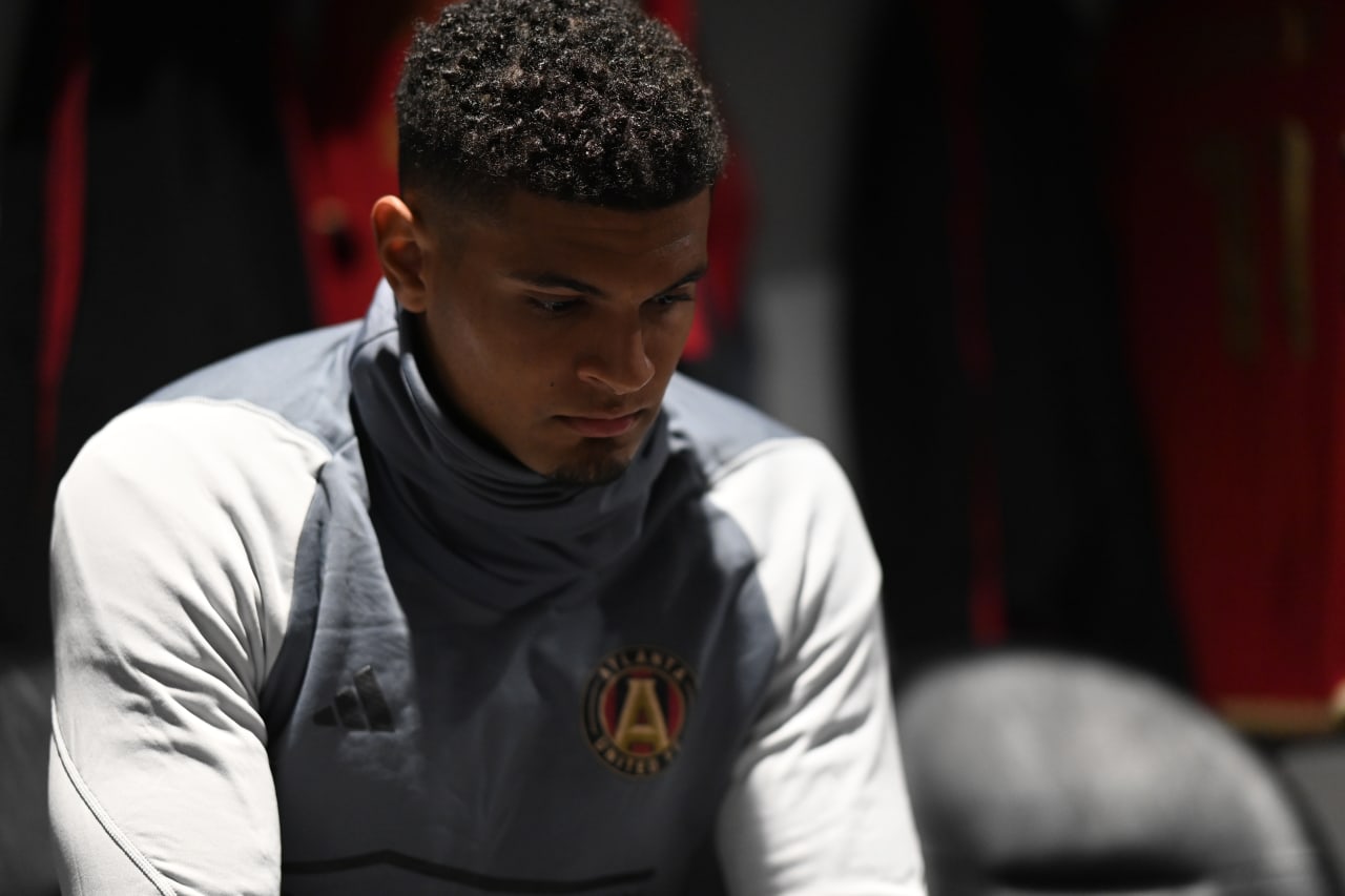 Atlanta United defender Miles Robinson #12 in the locker room prior to the match against Columbus Crew at Lower.com Field in Columbus, OH on Wednesday, November 1, 2023. (Photo by Mitch Martin/Atlanta United)