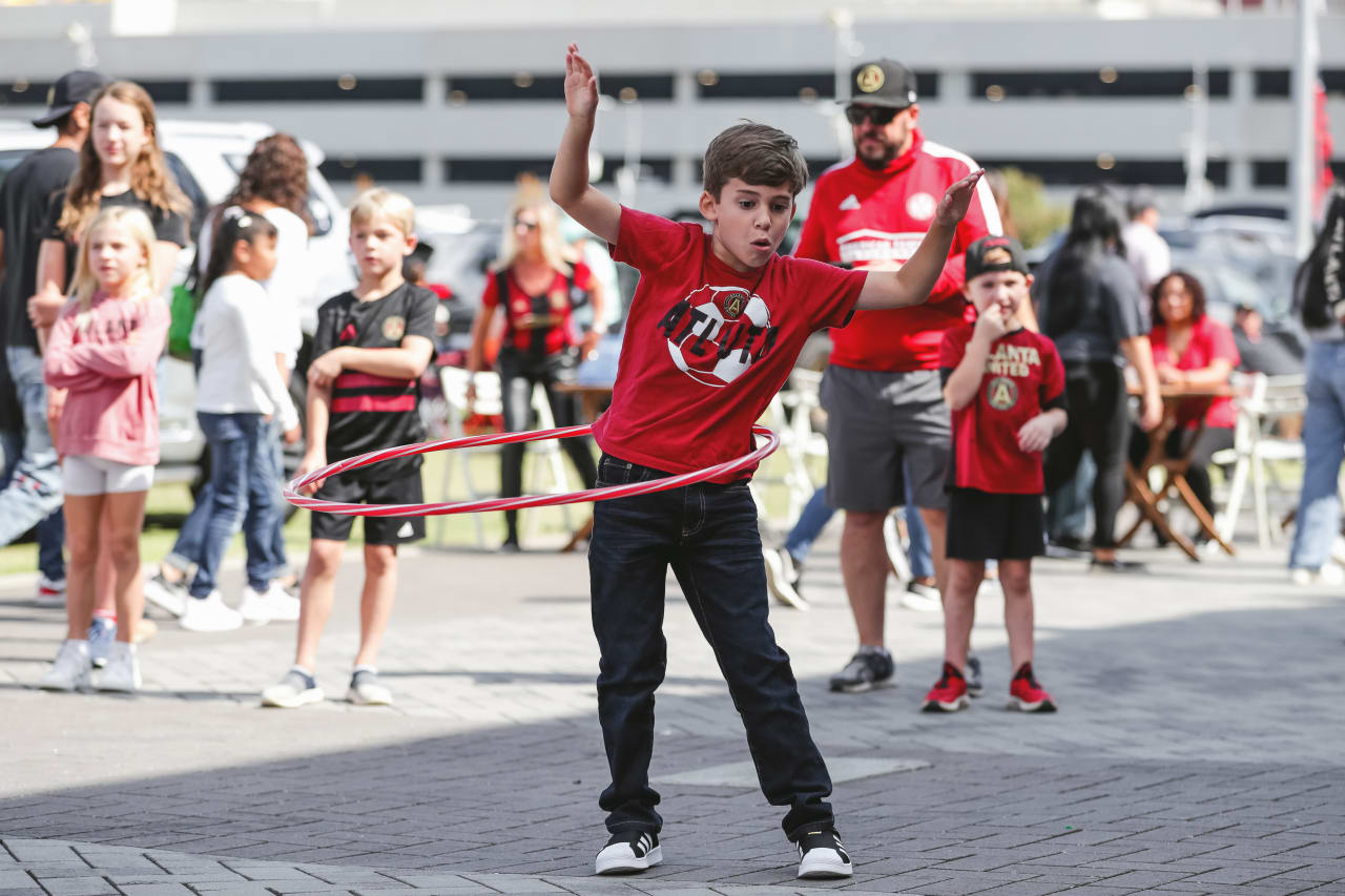 Fans tailgate in the Home Depot Backyard before the match against New York City FC at Mercedes-Benz Stadium in Atlanta, GA on Sunday October 9, 2022. (Photo by AJ Reynolds/Atlanta United)