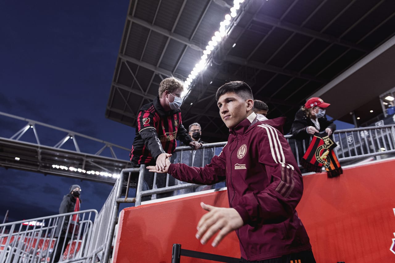 Atlanta United midfielder Franco Ibarra #14 walks out onto the field before the match against Toronto FC at BMO Training Ground in Toronto, Ontario on Saturday October 16, 2021. (Photo by Jacob Gonzalez/Atlanta United)