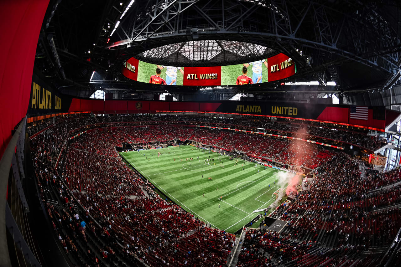 General view after the win against Philadelphia Union at Mercedes-Benz Stadium in Atlanta, GA on Sunday, July 2, 2023. (Photo by Mitchell Martin/Atlanta United)