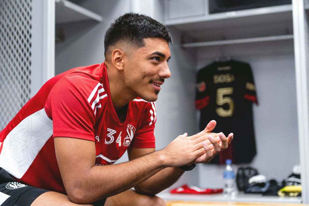 Atlanta United goalkeeper Rocco Rios Novo #34 in the locker room before the match against Chicago Fire FC at Soldier Field in Chicago, United States on Saturday July 30, 2022. (Photo by Dakota Williams/Atlanta United)