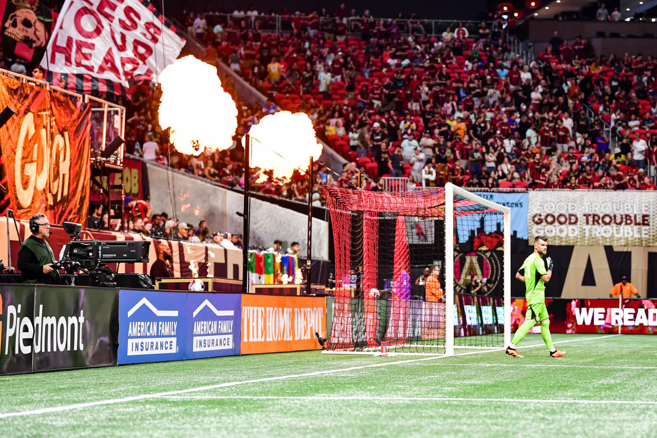 Atlanta United goalkeeper Quentin Westberg #31 prior to the match against Charlotte FC at Mercedes-Benz Stadium in Atlanta, GA on Saturday May 13, 2023. (Photo by Kyle Hess/Atlanta United)