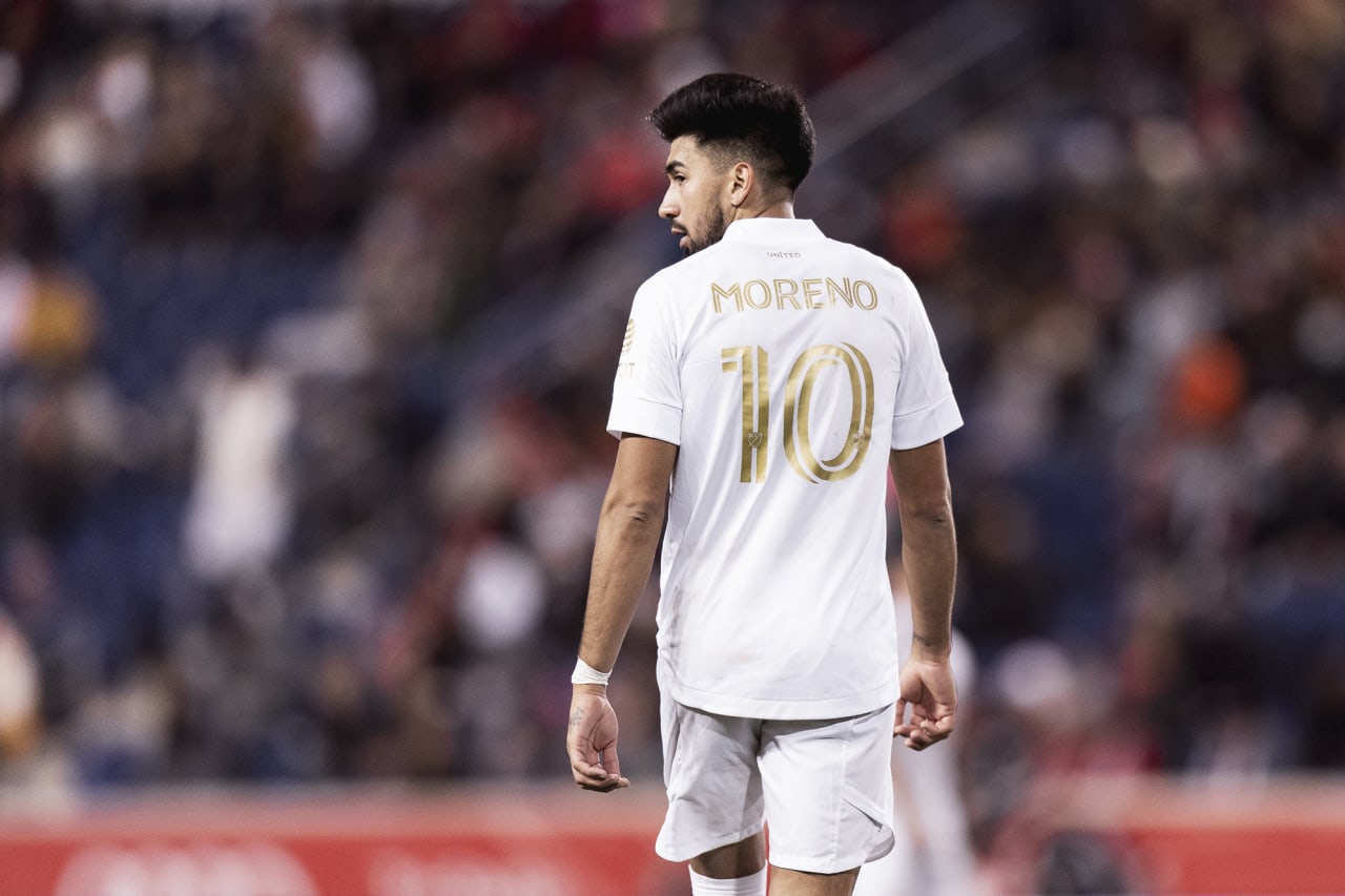Atlanta United midfielder Marcelino Moreno #10 looks on during the match against New York Red Bulls at Red Bull Arena in Harrison, New Jersey on Wednesday November 3, 2021. (Photo by Jacob Gonzalez/Atlanta United)