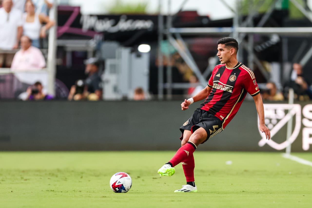 Atlanta United defender Luis Abram #4 passes the ball during the first half of the match against Inter Miami at DRV PNK Stadium in Fort Lauderdale, FL on Tuesday, July 25, 2023. (Photo by Brennan Asplen/Atlanta United)