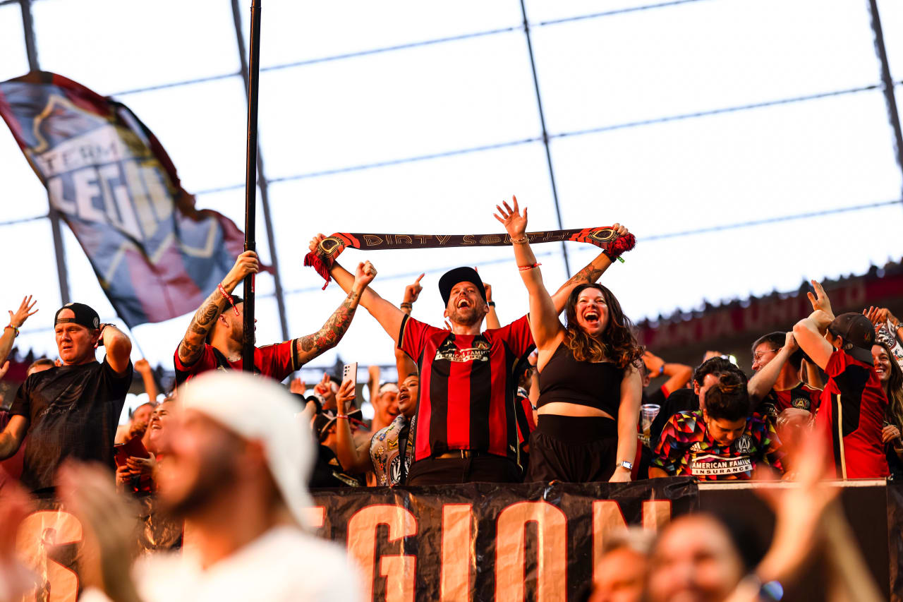 Fans react after a goal during the second half of the match against Inter Miami at Mercedes-Benz Stadium in Atlanta, GA on Saturday, September 16, 2023. (Photo by Casey Sykes/Atlanta United)