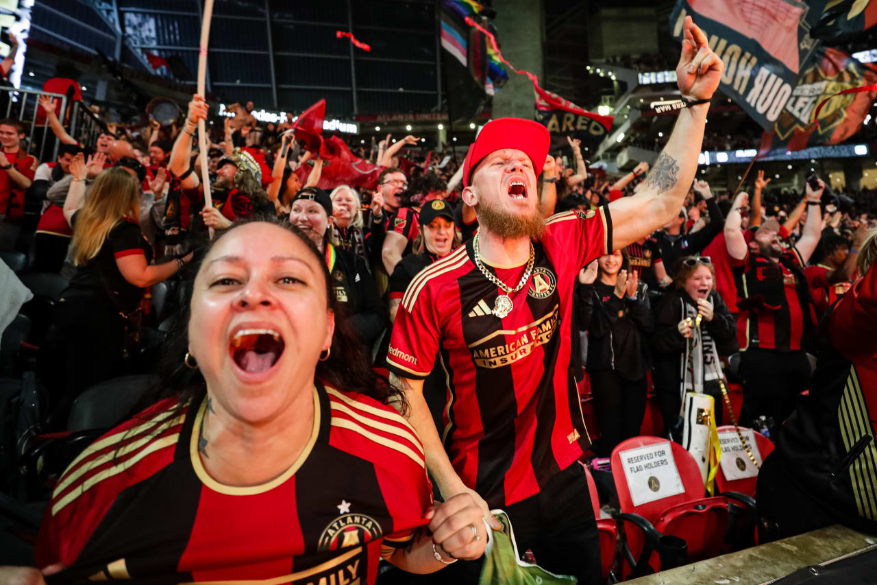General view of supporters during the second half during the match against San Jose Earthquakes at Mercedes-Benz Stadium in Atlanta, GA on Saturday February 25, 2023. (Photo by AJ Reynolds/Atlanta United)