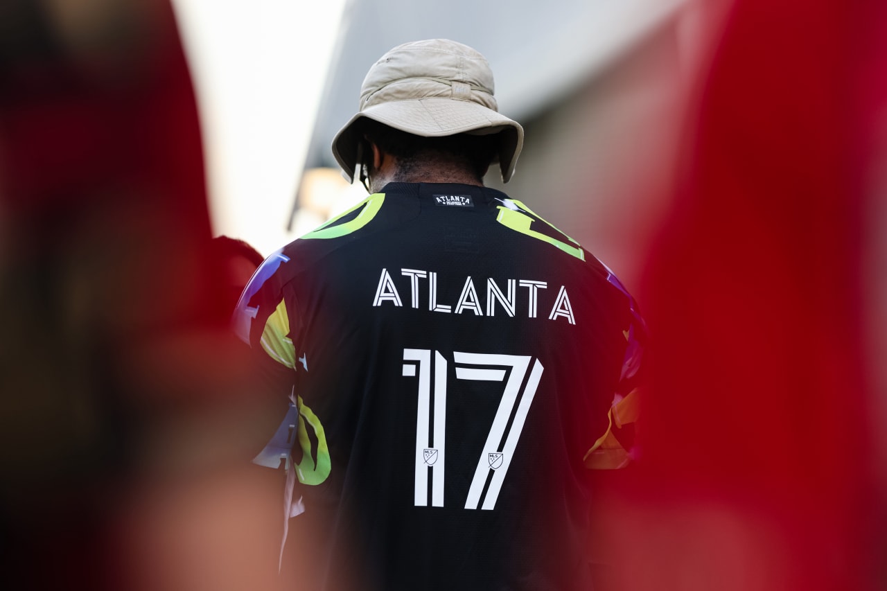 Supporters march prior to the match against Nashville SC at Mercedes-Benz Stadium in Atlanta, GA on Saturday, August 26, 2023. (Photo by Casey Sykes/Atlanta United)