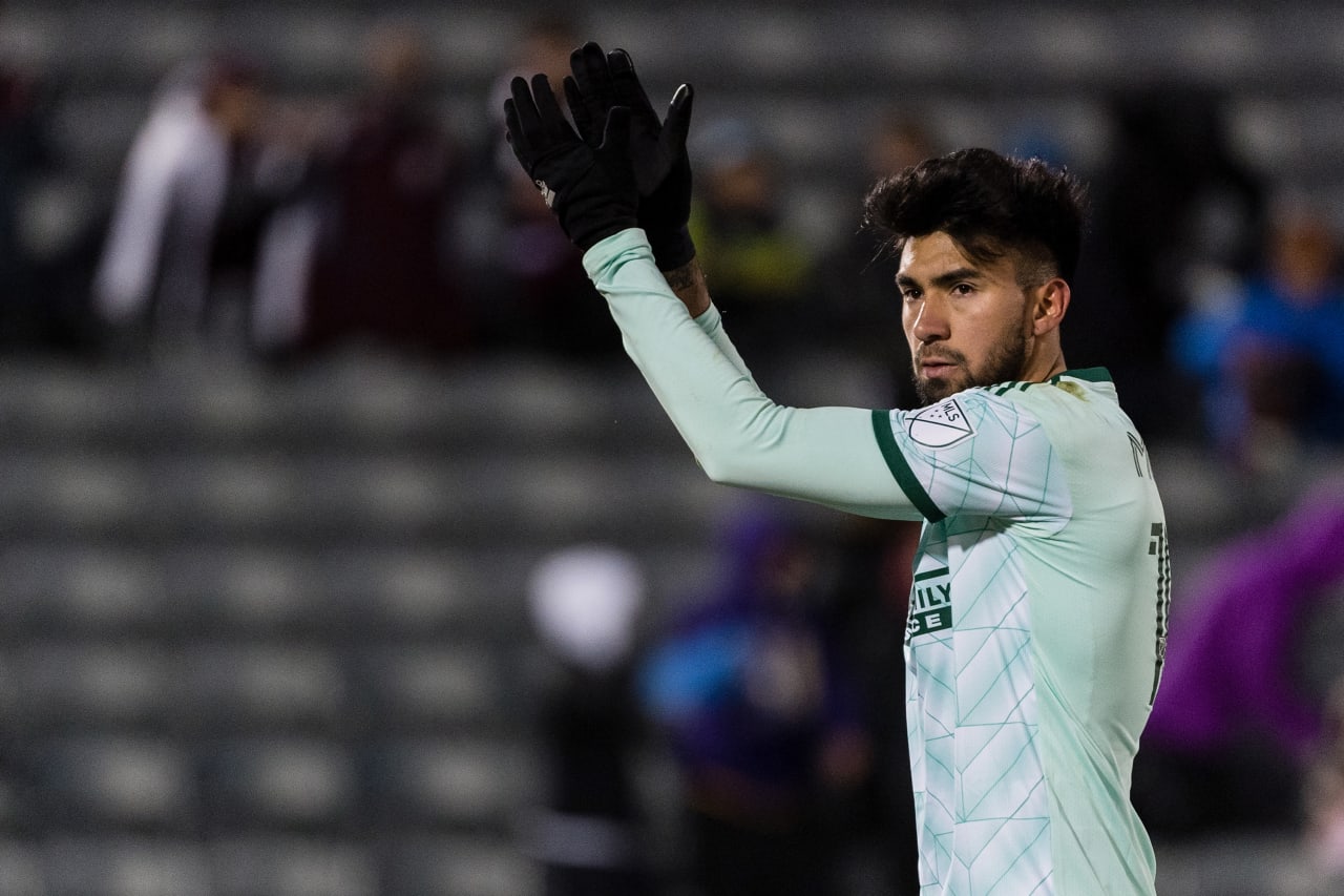 Atlanta United midfielder Marcelino Moreno #10 reacts after losing to the Colorado Rapids at Dick's Sporting Goods Park in Commerce City, United States on Saturday March 5, 2022. (Photo by Dakota Williams/Atlanta United)