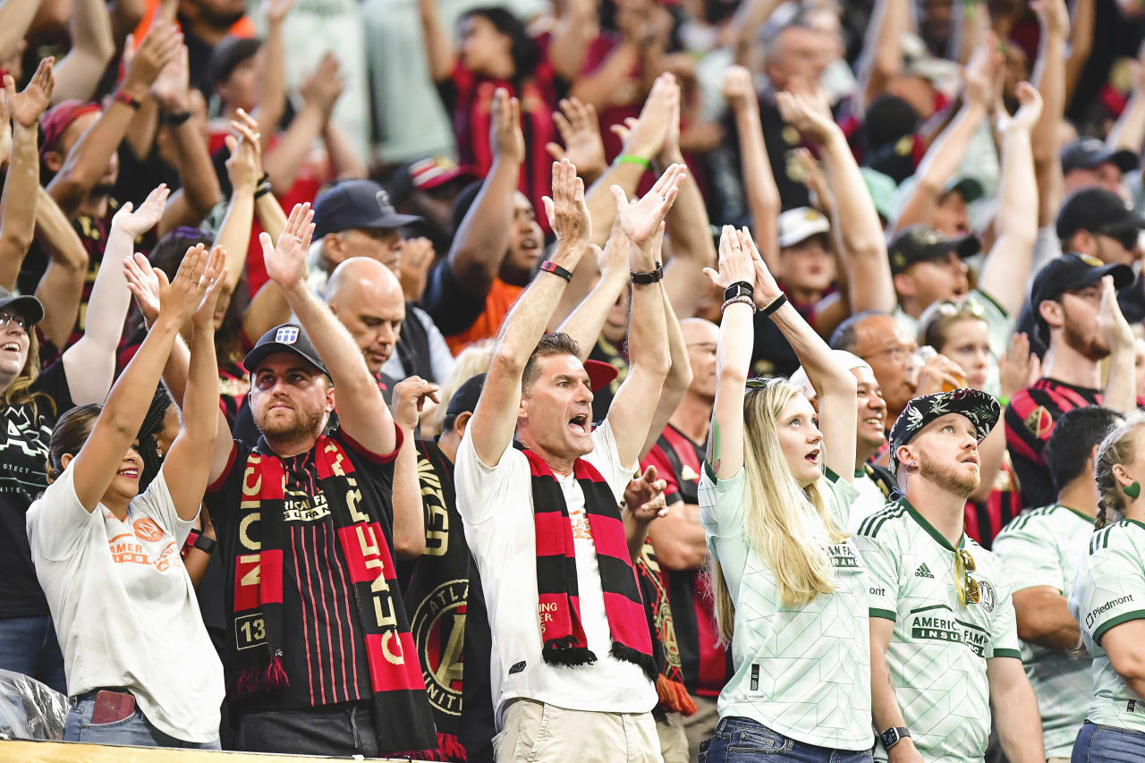 Atlanta United supporters during the match against D.C. United at Mercedes-Benz Stadium in Atlanta, United States on Sunday August 28, 2022. (Photo by Kyle Hess/Atlanta United)
